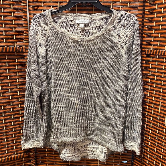 dressbarn Sweaters - Dressbarn Size L Grey, black and White Knit Sweater with studded accent